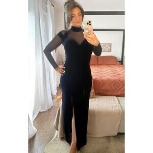 Vintage Tadashi Size Small Black Velvet High Neck Mesh Gown